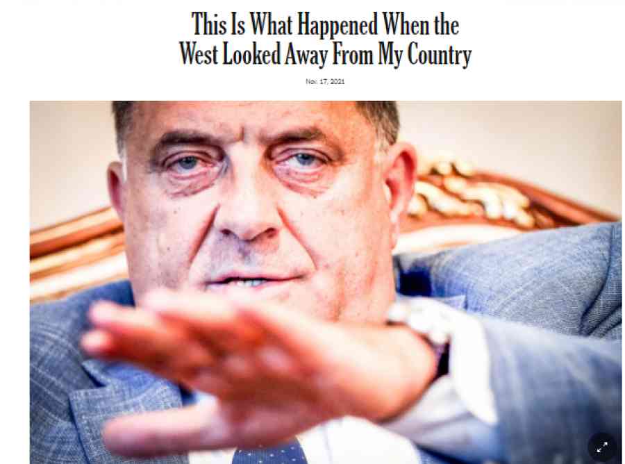NEW YORK TIMES: “Upaljen je fitilj na balkanskom buretu baruta, u srcu krize je Milorad Dodik…”