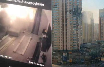 Ruski projektil pogodio neboder u centru Kijeva: Snimljen trenutak udara iz jednog od stanova